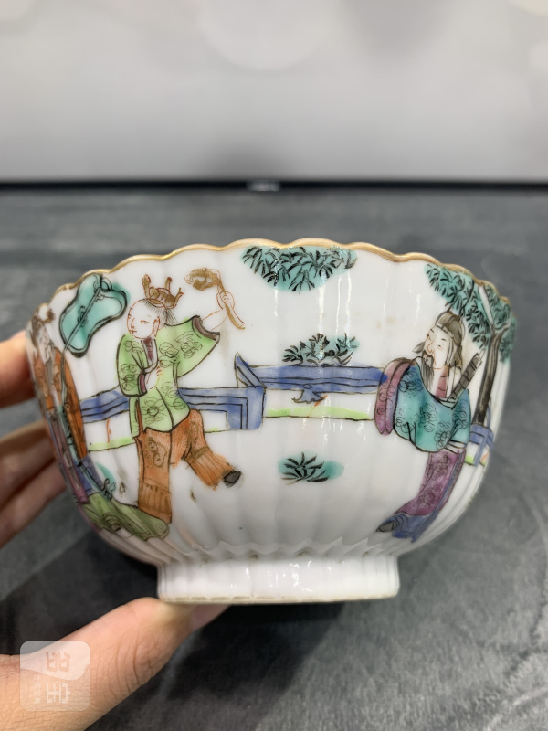 清同治粉彩福禄寿三星模印花口碗 - 图5